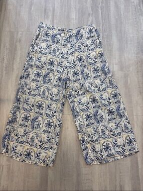 C&C California Blue and White/Cream Linen Printed Pants XL